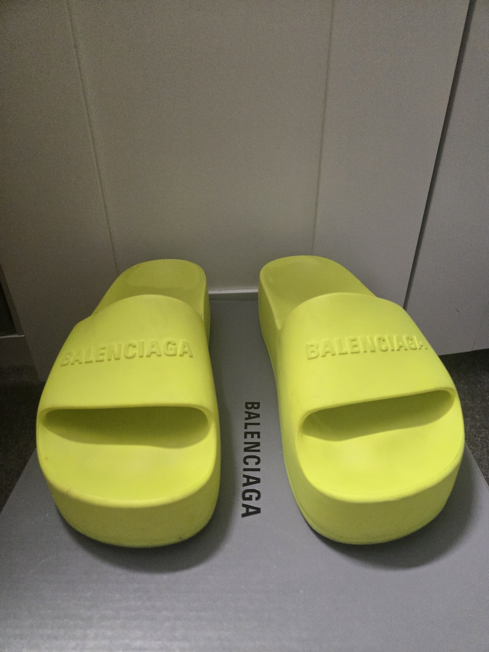 Balenciaga Neon Yellow Platform Slide Sandals